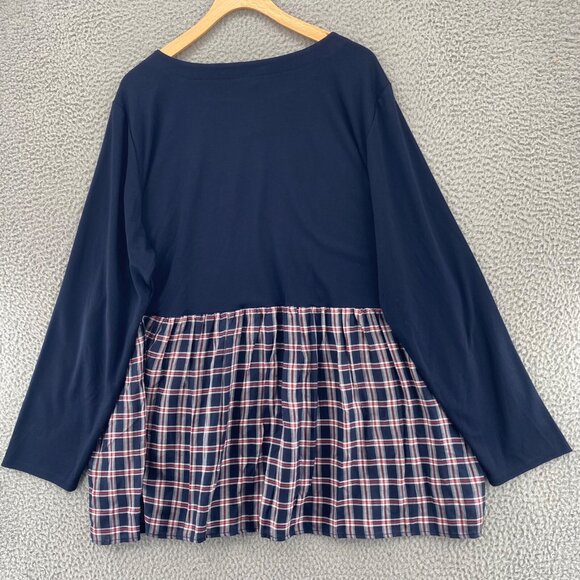 LOFT Top Womens 20 22 Plus Navy Plaid Back Long Sleeve Stretch Knit Tunic NWT - Picture 4 of 9